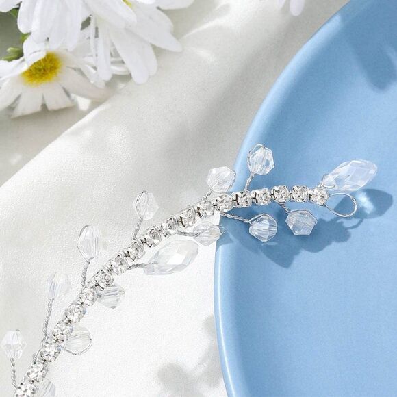 Crystal Bride Wedding Hair Vine Silver Rhinestone Boho Accessories Bridal main image 4